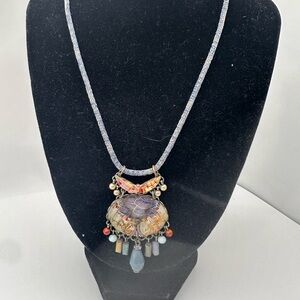 Bohemian Multicolor Pendant Necklace with Purple Accent